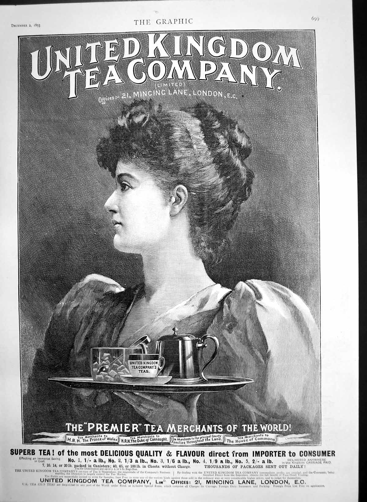 Old Antique Print United Kingdom Tea Company Merchants House Commons 1893 19th
