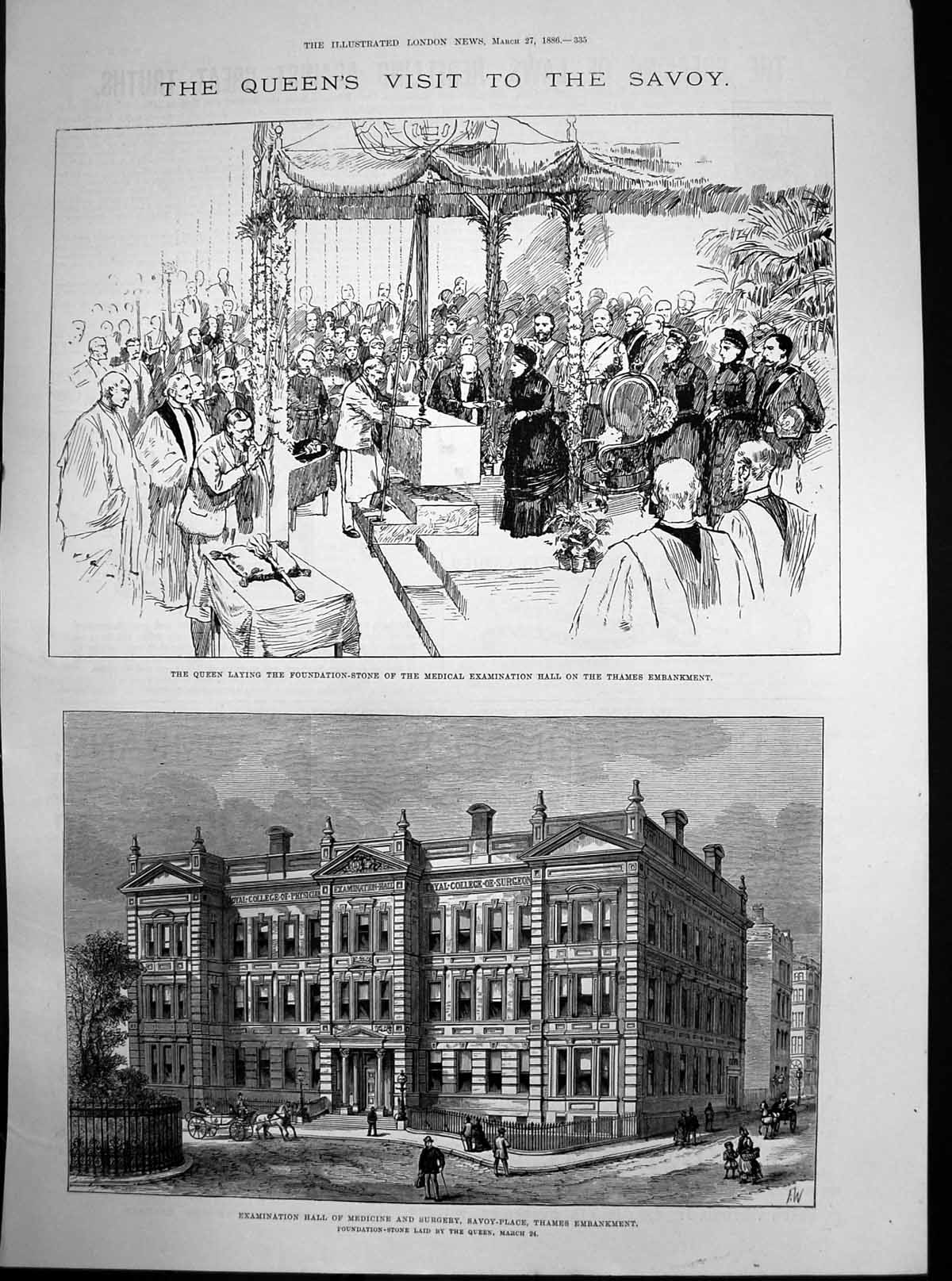 Antique Old Print Queens Visit Savoy Examination Hall Medecine Surgery 1886