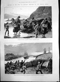 Old Antique Print Distress Ireland Clooecting Seaweed Gunboat Meal 1886 19th