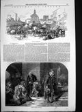 Original Old Antique Print Ireland Chapel Thurles Market Day Thurles 1848 19th