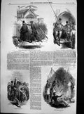 Original Old Antique Print Dispatches Lismore Castle Camp Fire Sentinels 1848