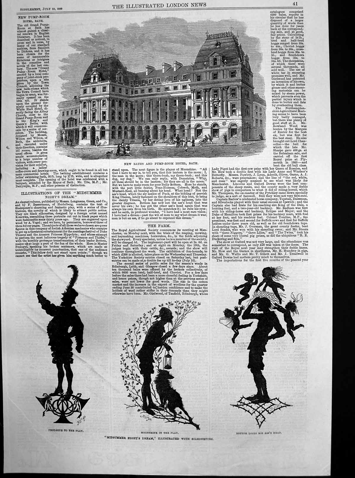 Antique Old Print New Baths Pump Room Hotel Bath Midsummer Nights Dream 1869