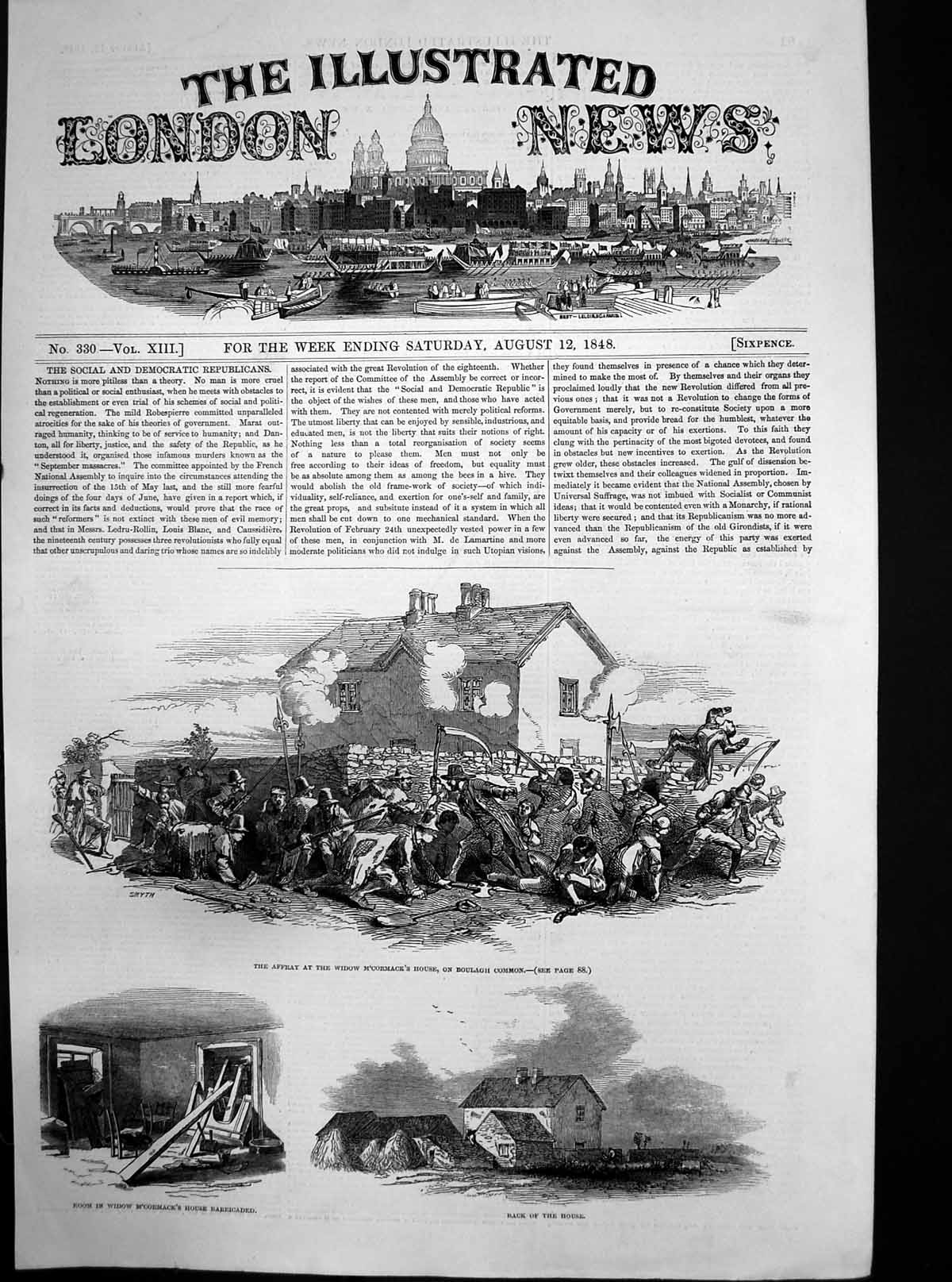 Original Old Antique Print Widow Mcormacks House Affray Boulagh Common 1848