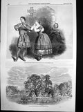 Original Old Antique Print Lake Palladian Bridge Stowe Jenny Lind Alice 1848