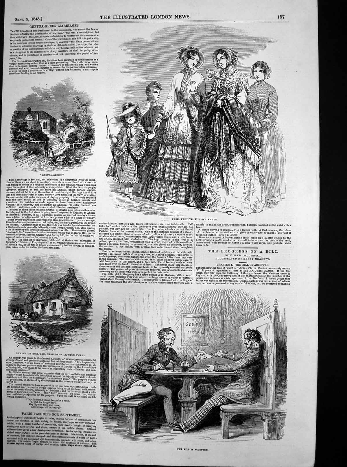 Antique Print Gretna Green Lamberton Toll Bar Paris Fashions September1848 19th