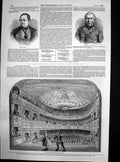 Old Antique Print Adelphi Theatre Re-Decorated Generals Cass Taylor 1848 19th