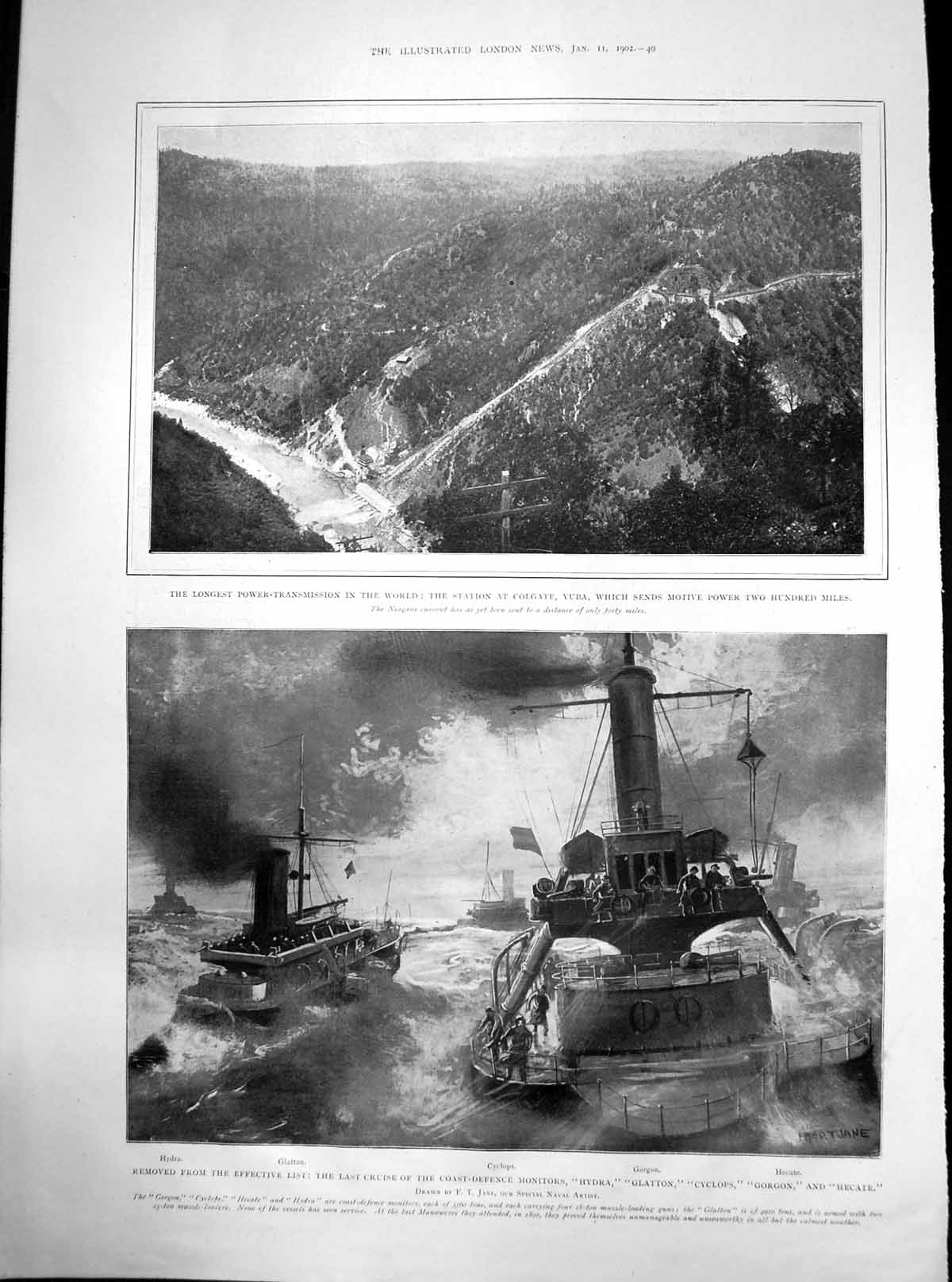 Antique Old Print Power Station Colgate Yuba Last Cruise Glatton Hydra 1902