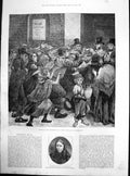 Antique Old Print Giving Soup Tickets Unemployed London Elizabeth Mouat 1886