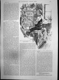 Original Old Antique Print Work At Handloom Stocking Frame Leicester 1890 19th