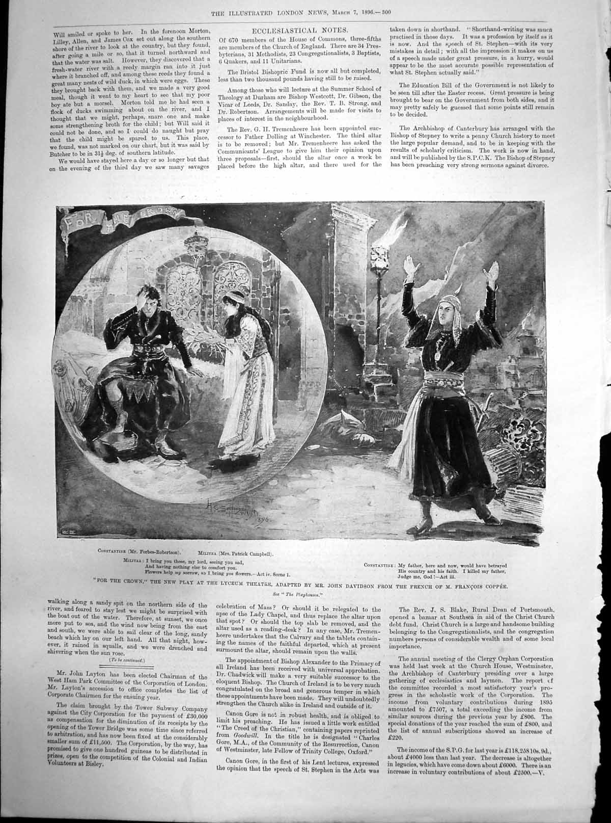 Antique Old Print For The Crown New Play Lyceum Adapted John Davidson 1896 19th