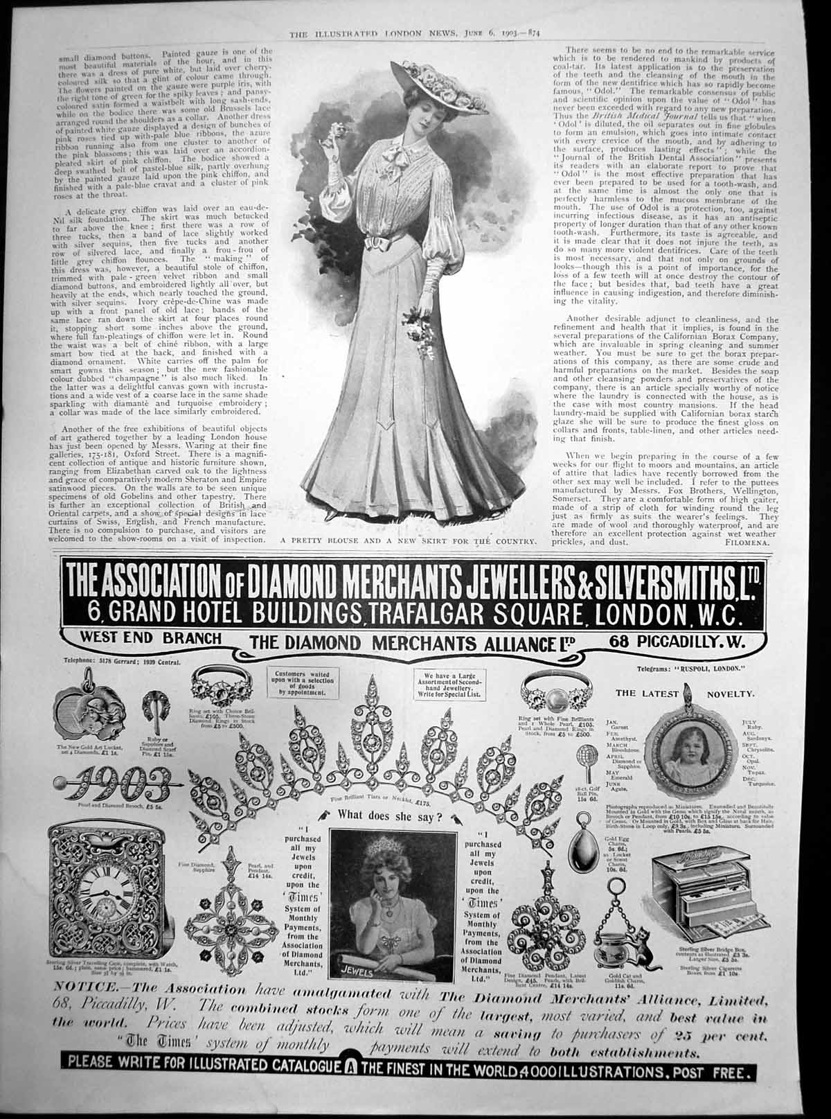 Antique Old Print Pretty Dress New Skirt For Country Diamond Merchants 1903