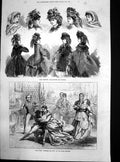 Old Print Partners For Life Globe Theatre Paris Fashions Head Dress 1871 19th