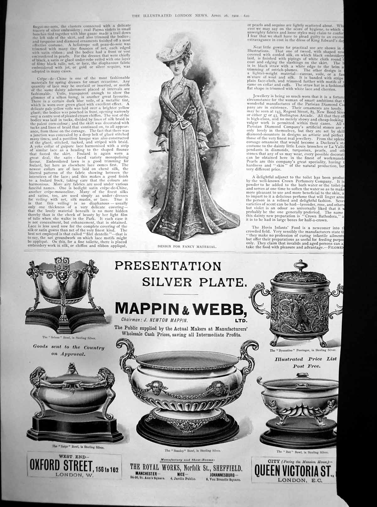 Old Print Design For Fancy Material Mappin & Webb Silver Plate Adnert1902 20th