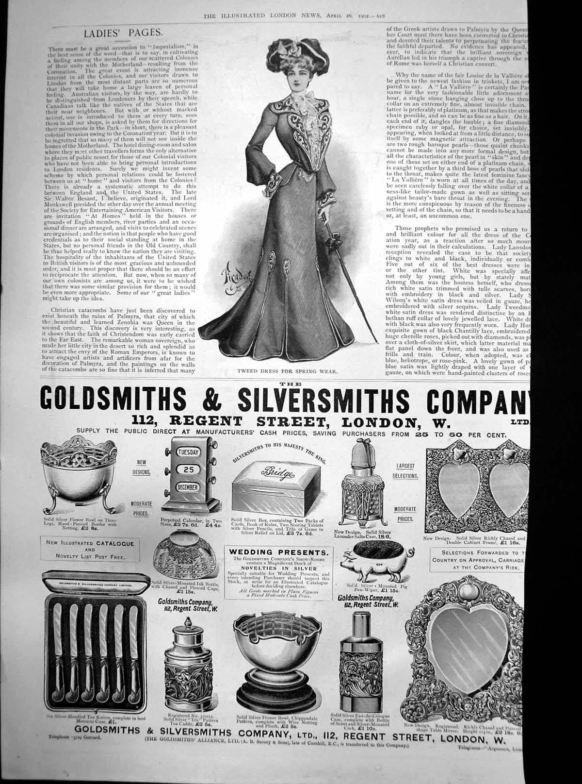 Original Old Antique Print Tweed Dress Spring Wear Gsmiths Silversmiths Co 1902