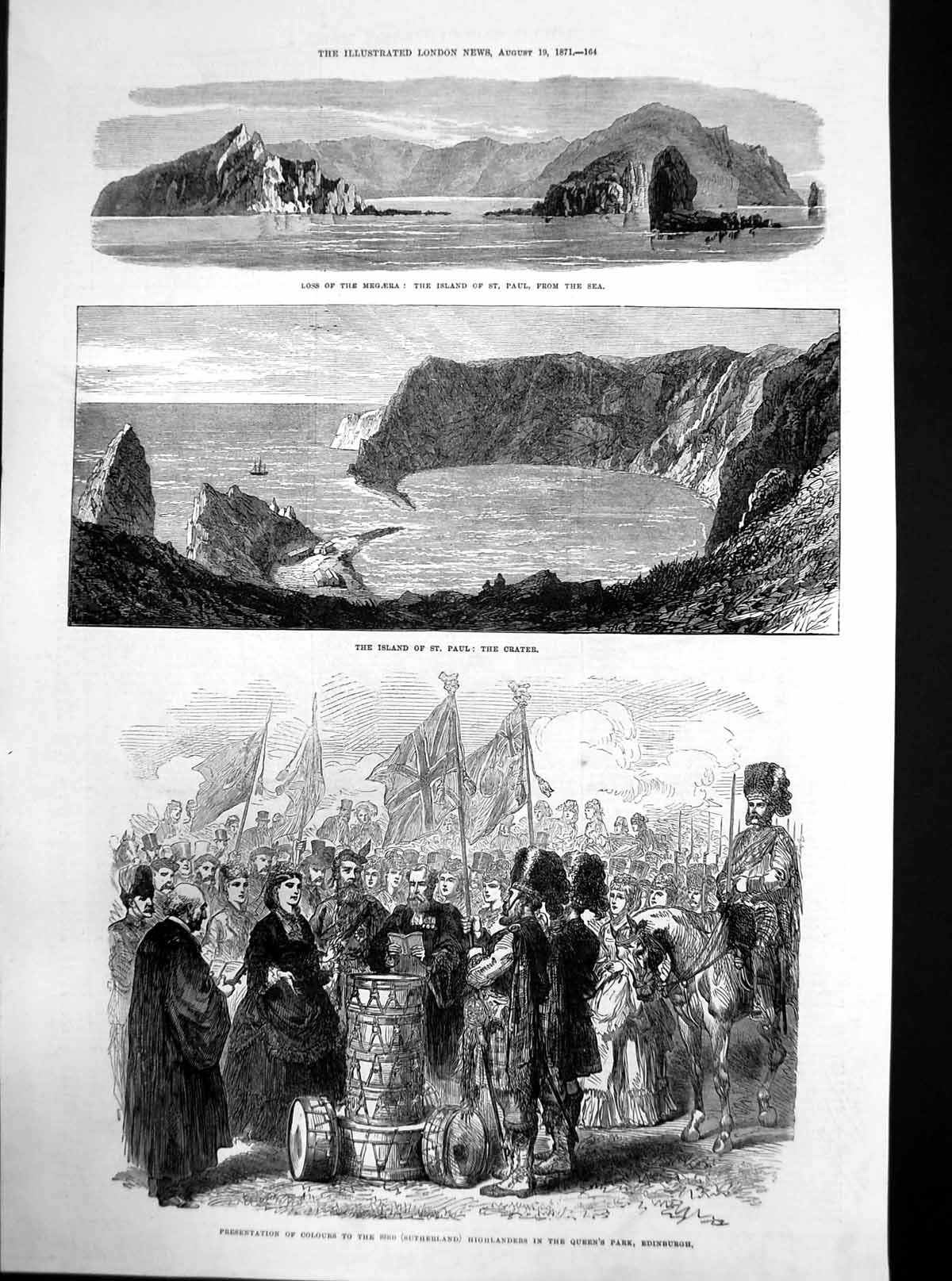 Original Old Antique Print Loss Megaera Steam Ship St Paul Island Crater 1871