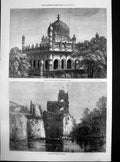 Old Antique Print Tomb King Ibrahim Palace Justice Beejapoor India 1871 19th