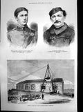 Original Old Antique Print Raising 25Ton Gun Gilkicker Battery Portsmouth 1871