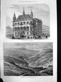 Antique Old Print New Reform Club Manchester Burn Vat Ballater Deeside 1871