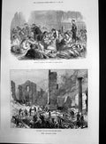 Original Old Antique Print Chicago Fire Recovering Valuables Bank Vaults 1871
