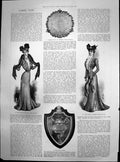 Antique Old Print Yeomanry Shield Cloth Dress Gown Trimmed With Velvet 1900