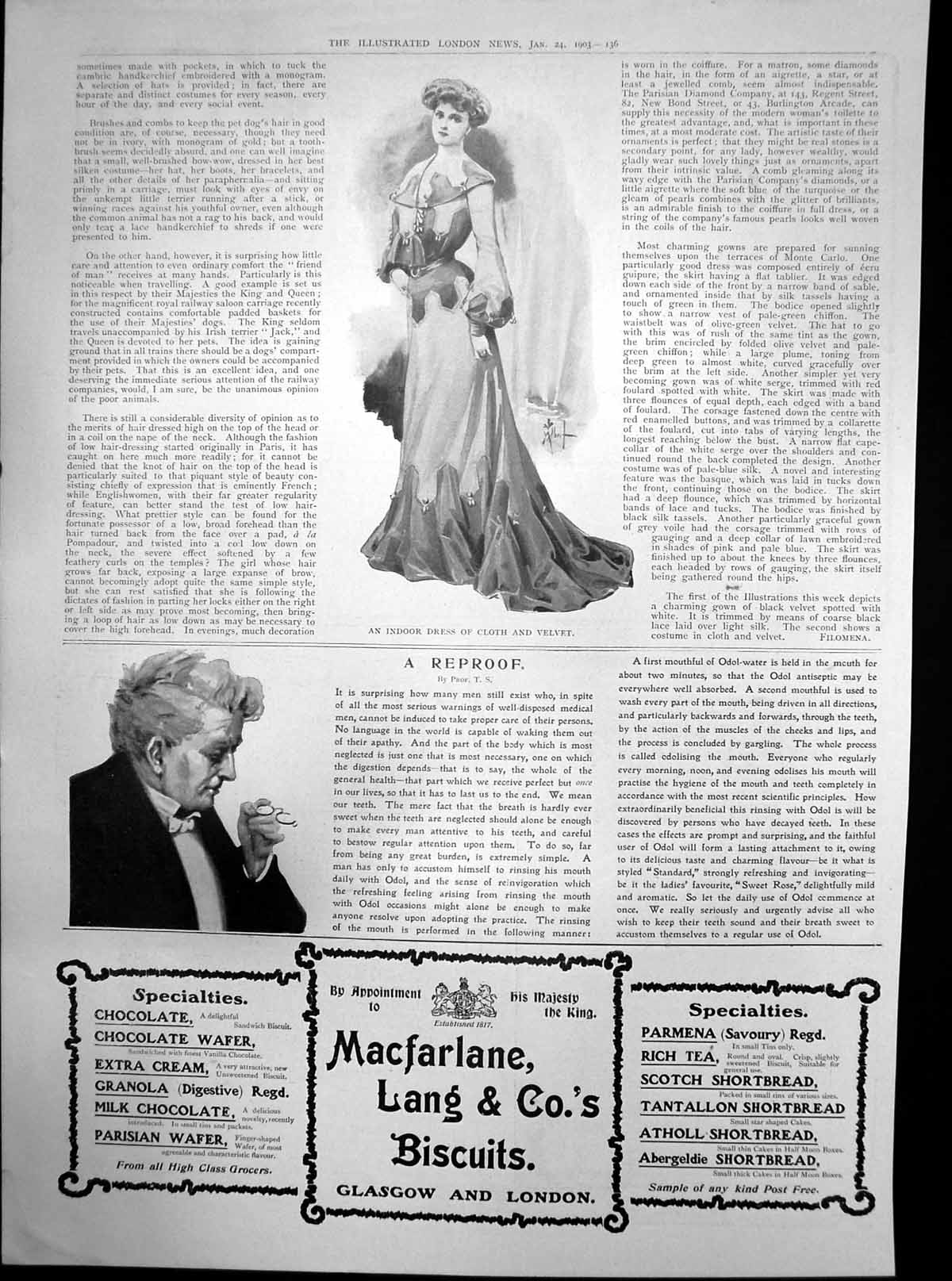 Old Antique Print Indoor Dress Cloth Velvet Macfarlane Lang Biscuits 1903 20th