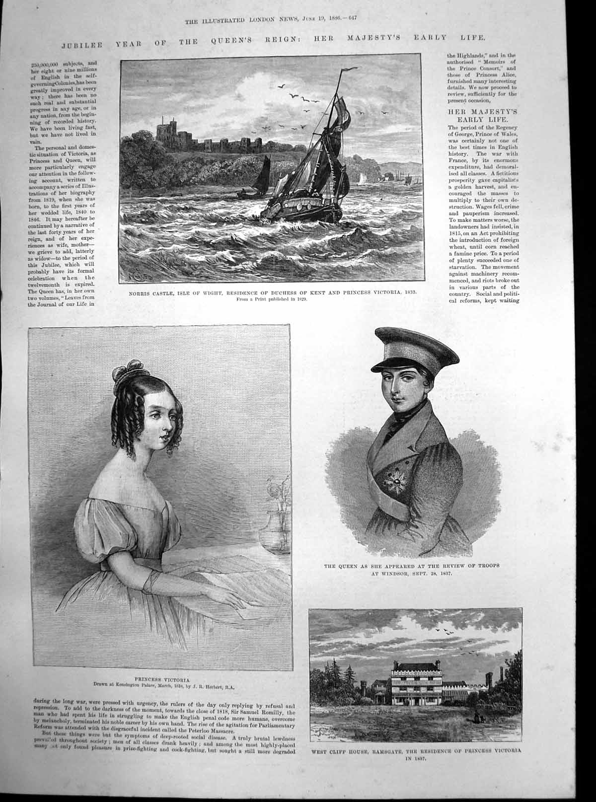 Antique Print Queens Early Life Princess Victoria West Cliff Ramsgate 1886 19th