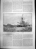 Antique Old Print Red B Fleet Leaving Milford Haven Thunderer Iris Anson 1893
