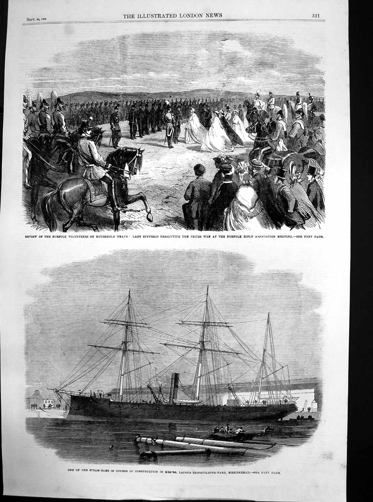 Antique Print Construction Steam Ram Lairds Shipbuilding Yardbirkenhead1863