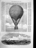 Original Old Antique Print Nadars Giant Balloon Paris Matamoras Mexico 1863