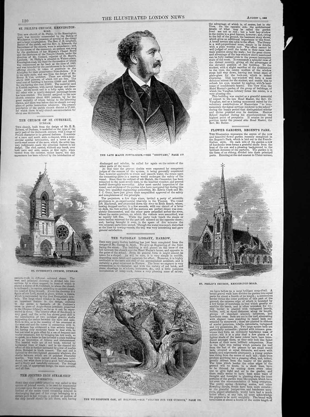 Old Antique Print St Cuthberts Church Durham Wilberforce Oak Holwood 1863 19th