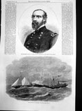 Antique Old Print Iron Steam Ship Connector Major General George Meade 1863