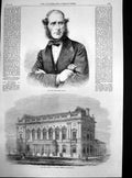Antique Old Print New Townhall Great Grimsby Lincolnshire Baron Pigott 1863