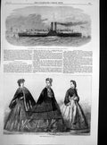 Original Old Antique Print Liverpool Birkenhead New Ferry Steamer Cheshire 1863