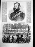 Antique Old Print Battle Chicamauga America Civil War Gen Hood Wounded 1863
