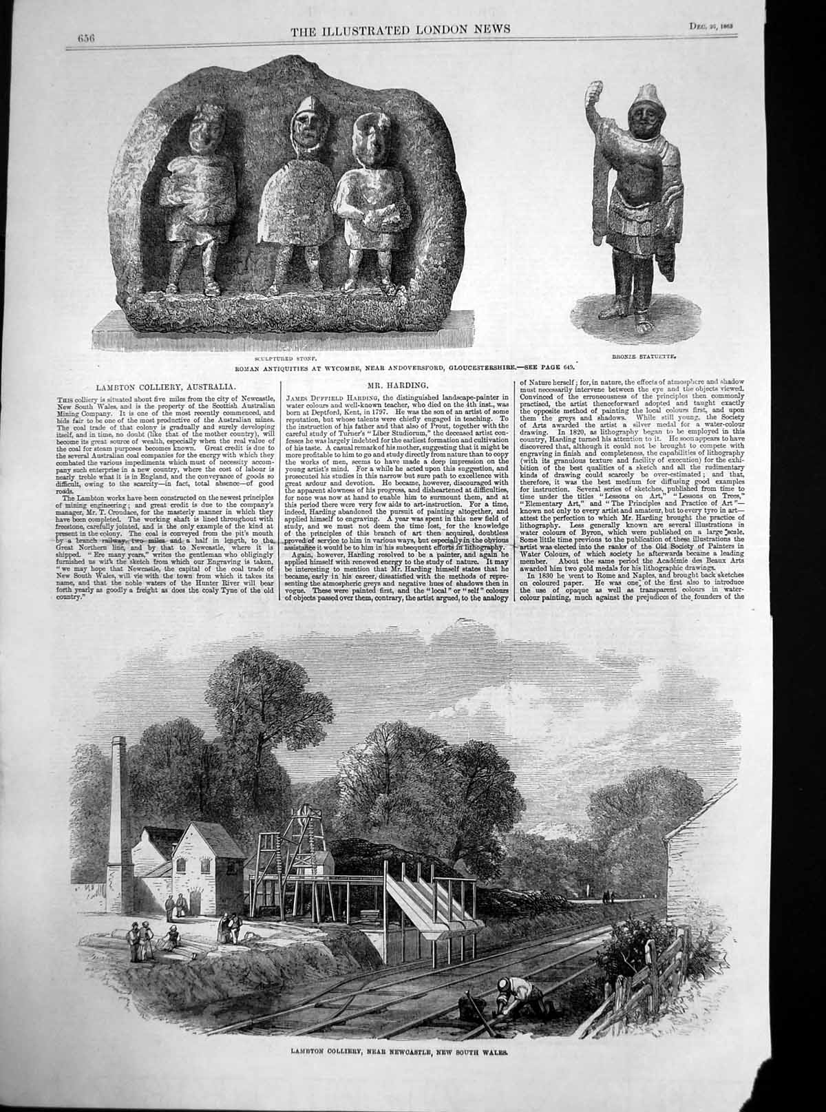 Antique Old Print Lambton Colliery Newcastle Roman Antiquities Wycombe 1863