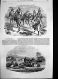 Original Old Antique Print Simoom In Desert Halt By Stream El Arish Camels 1857
