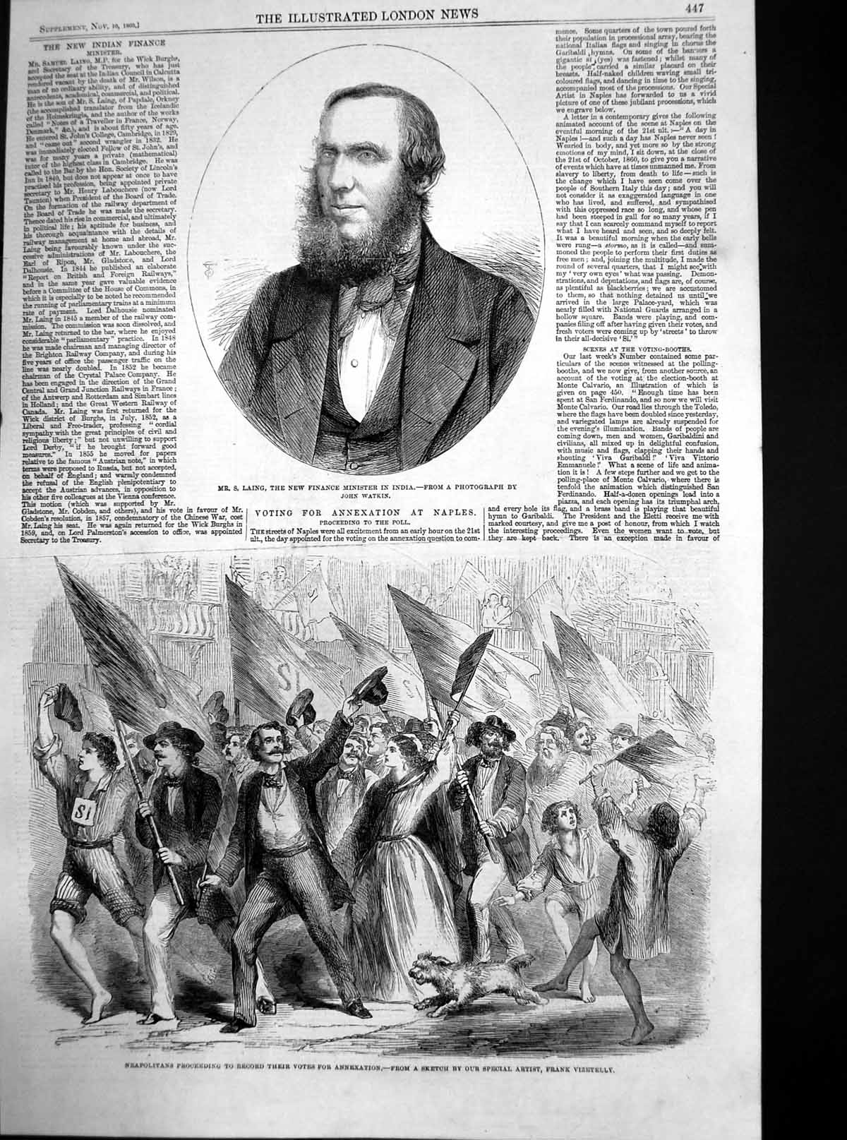 Old Print Neapolitans Voting For Annexation S Laing Finance Minister 1860 19th