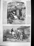 Old Antique Print Farmhouse Porch Walter Goodhall Happy Days J Lewis 1860 19th
