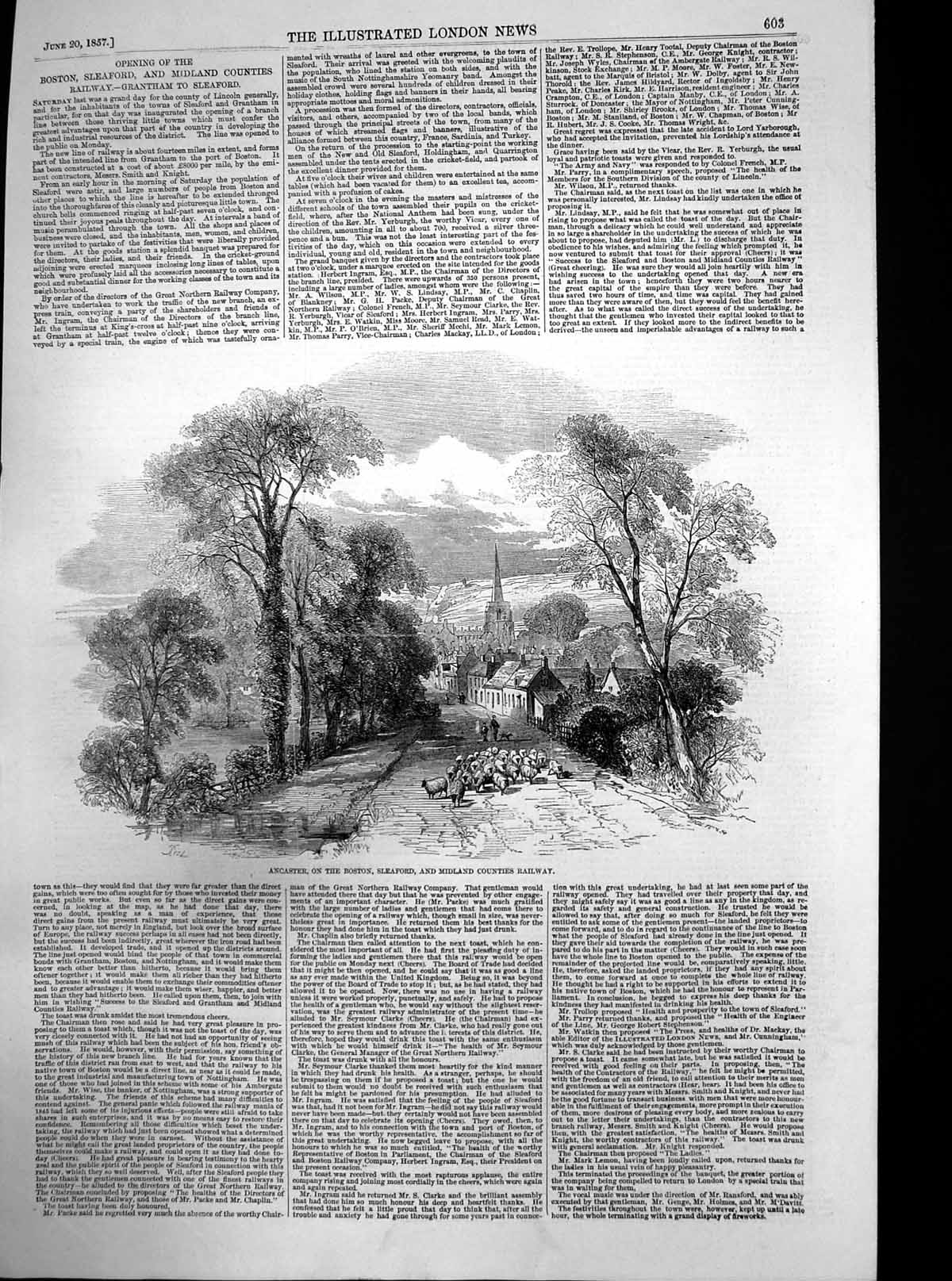 Antique Old Print Ancaster On Boston Sleaford & Midland Counties Railway 1857