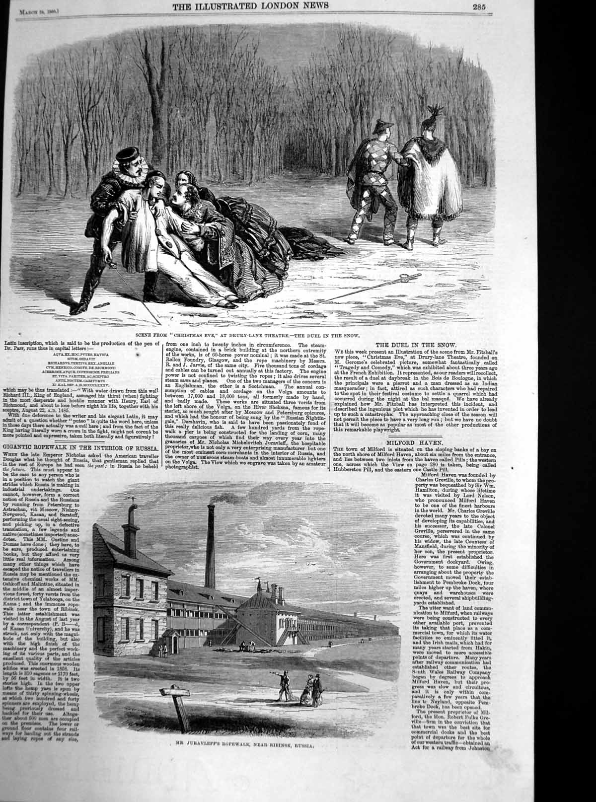 Old Antique Print Christmas Eve Juravleffs Rope Walk Ribinsk Russia 1860 19th