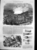 Antique Print Grassis Locomotive Engine Fire Camden Town Goods Station 1857