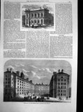 Old Antique Print Guildhall Walsaal Working Class Dwellings Shadwell 1867 19th