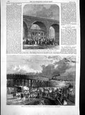 Old Antique Print Schoolhouse Accrington Railway Bridge Kings Cross 1867 19th