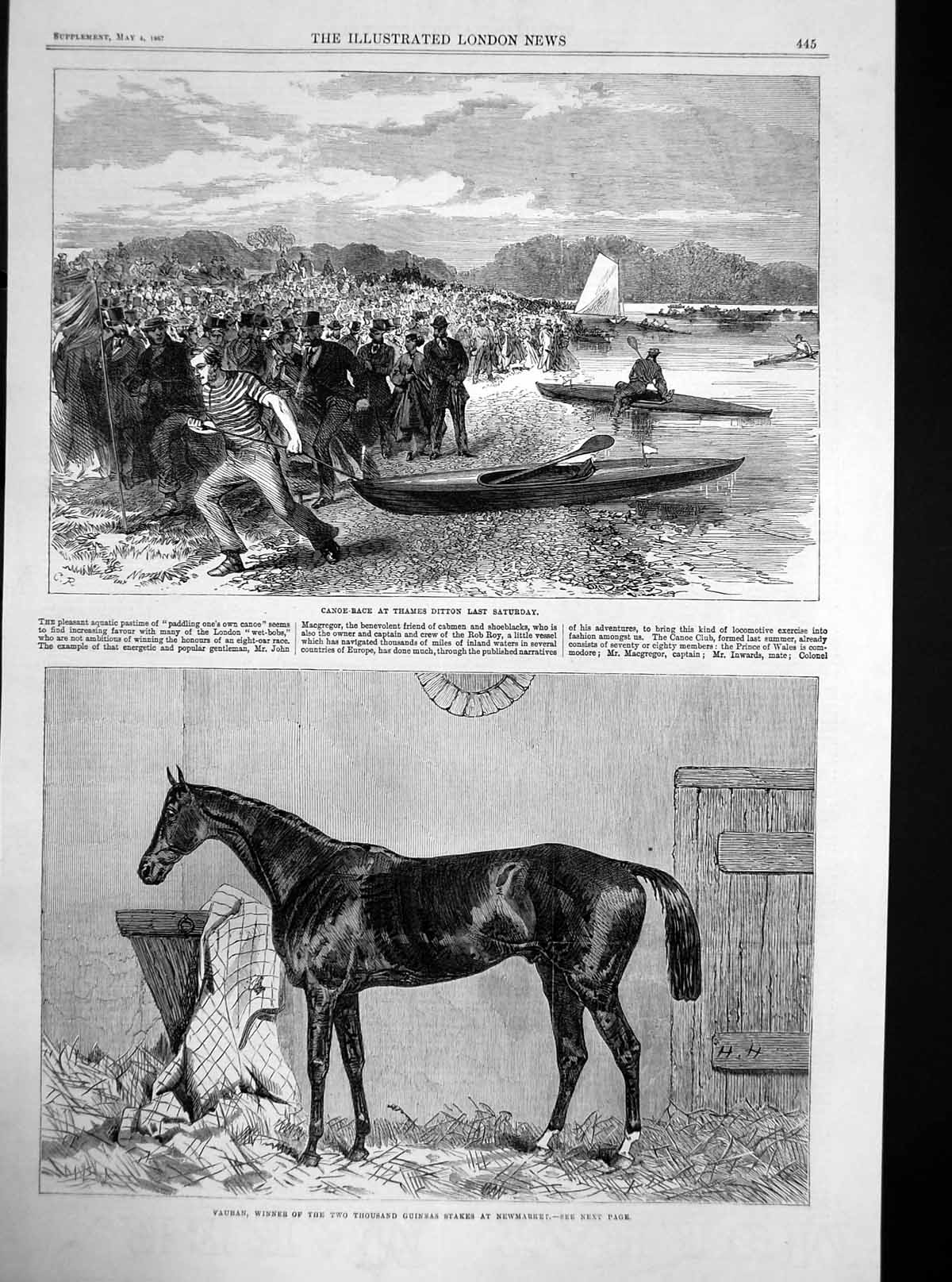 Antique Print Canoe Race Thames Ditton Vauban Winner Stakes Newmarket 1867 19th