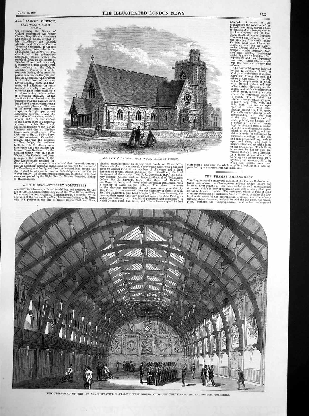 Antique Old Print Shed Artillery Volunteers Heckmondwyke Church Windsor 1867