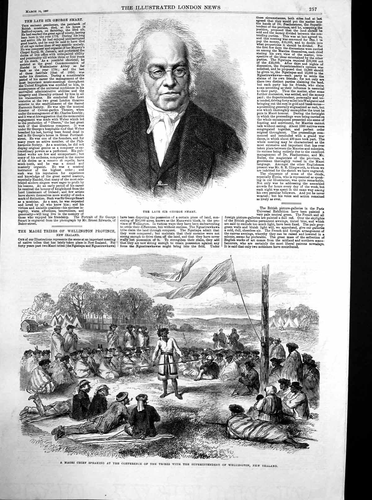 Antique Old Print Sir George Smart Maori Chief Superintendent Wellington1867