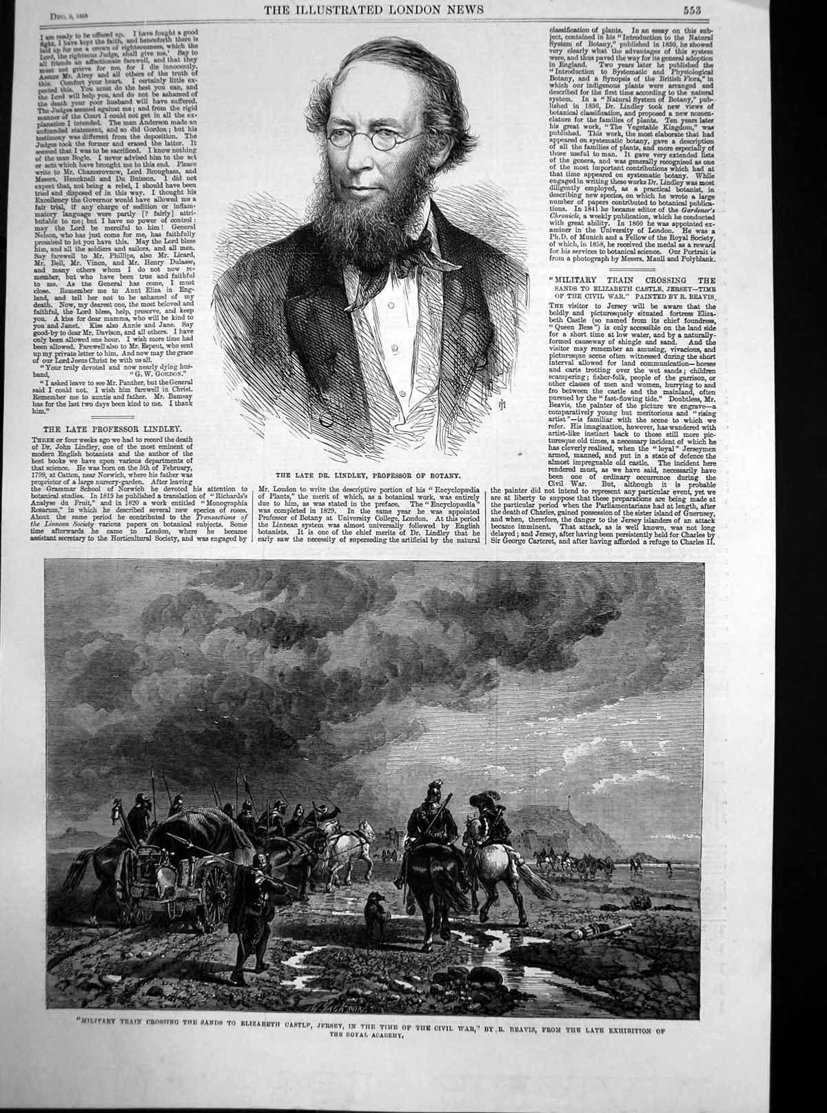 Antique Old Print Military Train Elizabeth Castle Jersey Late Dr Lindley 1865