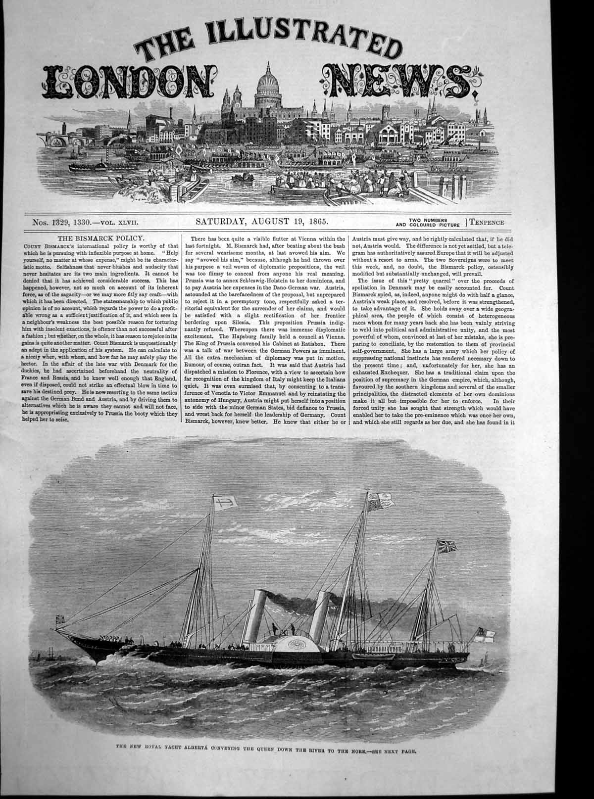 Original Old Antique Print Royal Yacht Alberta Queen Down River Nore 1865 19th