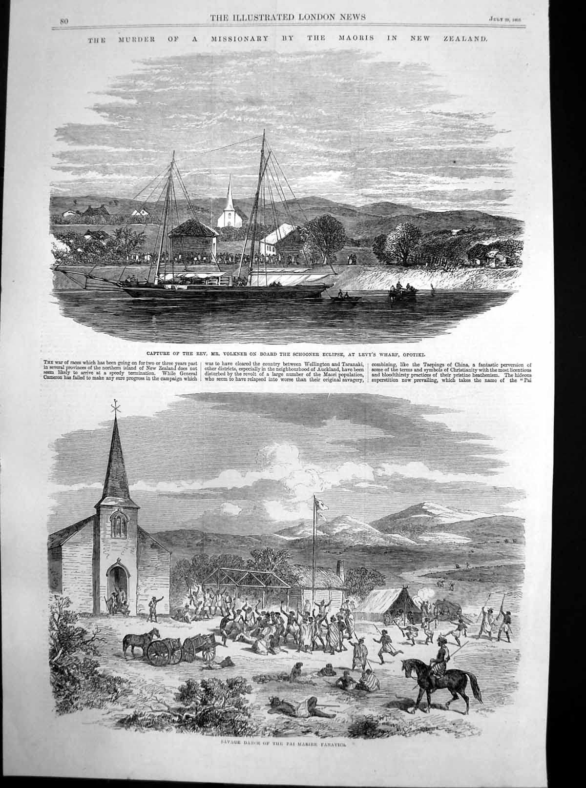 Antique Print Capture Rev Volkner Opotiki Dance Pai Maribe New Zealand 1865
