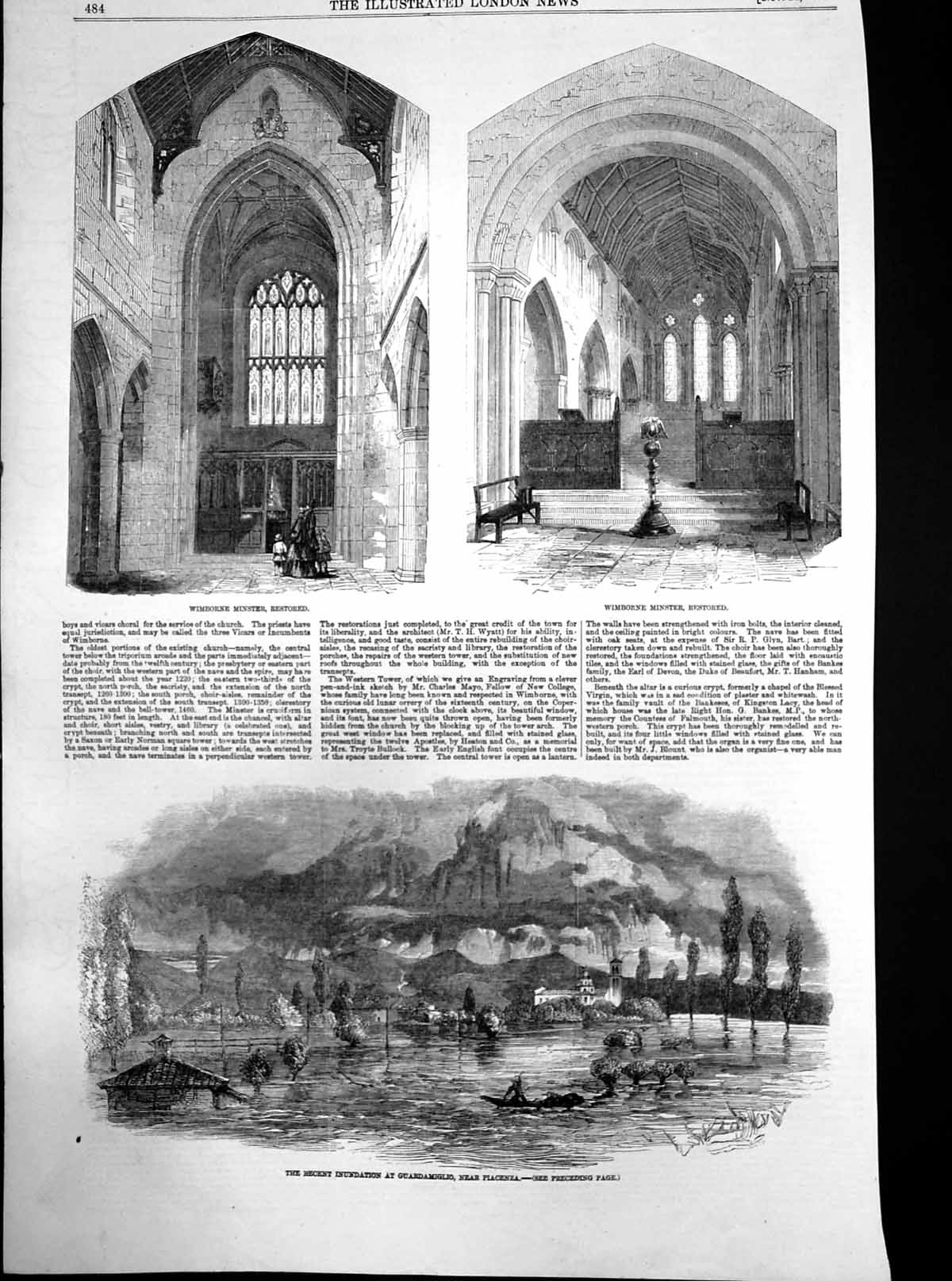 Old Antique Print Wimborne Minster Restored Inundation Guardamiglo 1857 19th